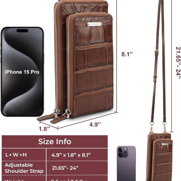 Multipocket Women's Leather Crossbody Bag RFID Safe Adjustable Strap - Picture 2 of 6